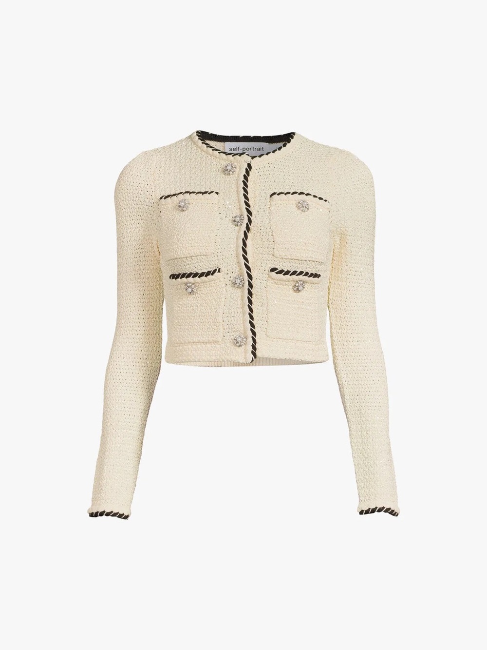 Self-Portrait Cream Jacket with Black Braid Trim